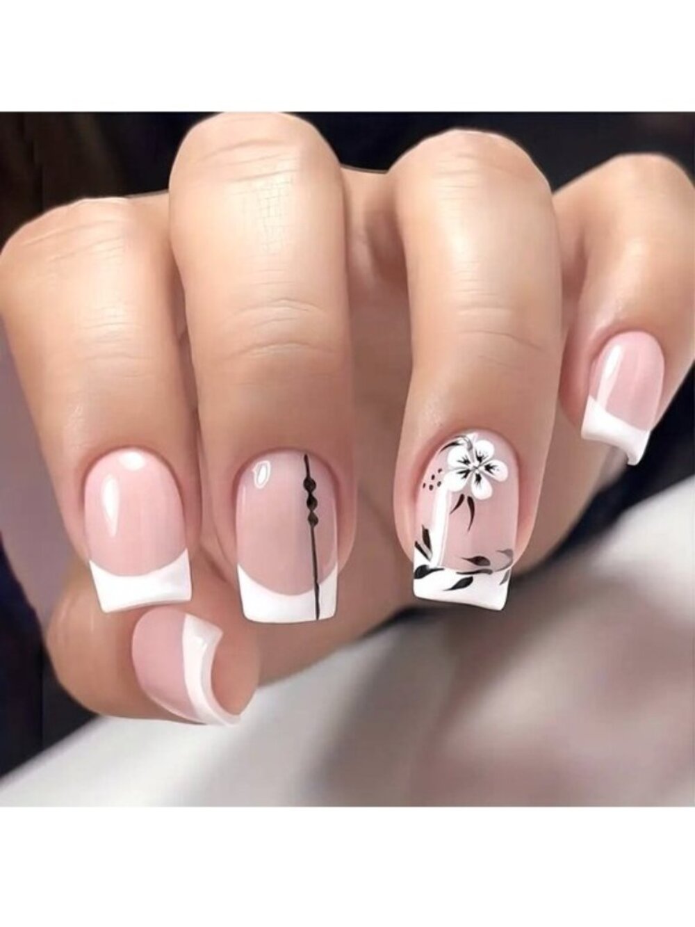 Nails French Flower 24 Press On Fake Stylish Trendy Glam Manicure Sexy Glam Cute